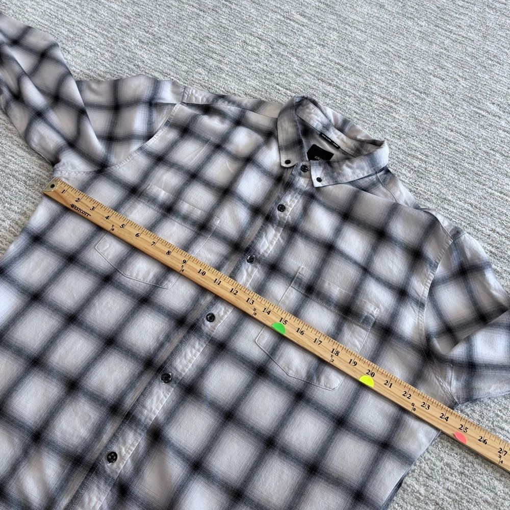 KR3W Plaid Grid Long Sleeve Button Down Shirt Mens Size XL Cotton Black & Beige - Picture 6 of 9